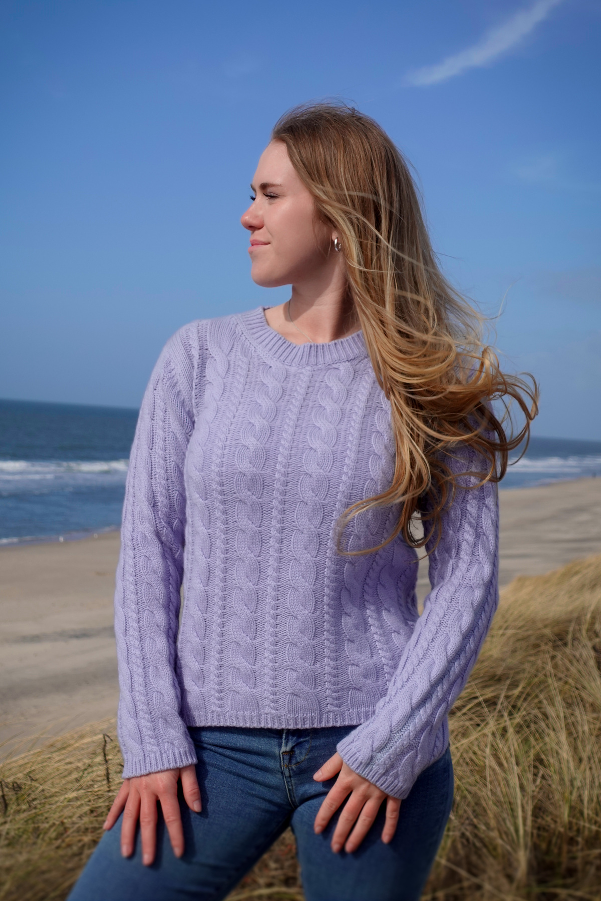 Kaschmir Pullover Cable Pattern , JEANSBLUE, ONE SIZE Kaschmir Pullover Cable Pattern , JEANSBLUE, ONE SIZE