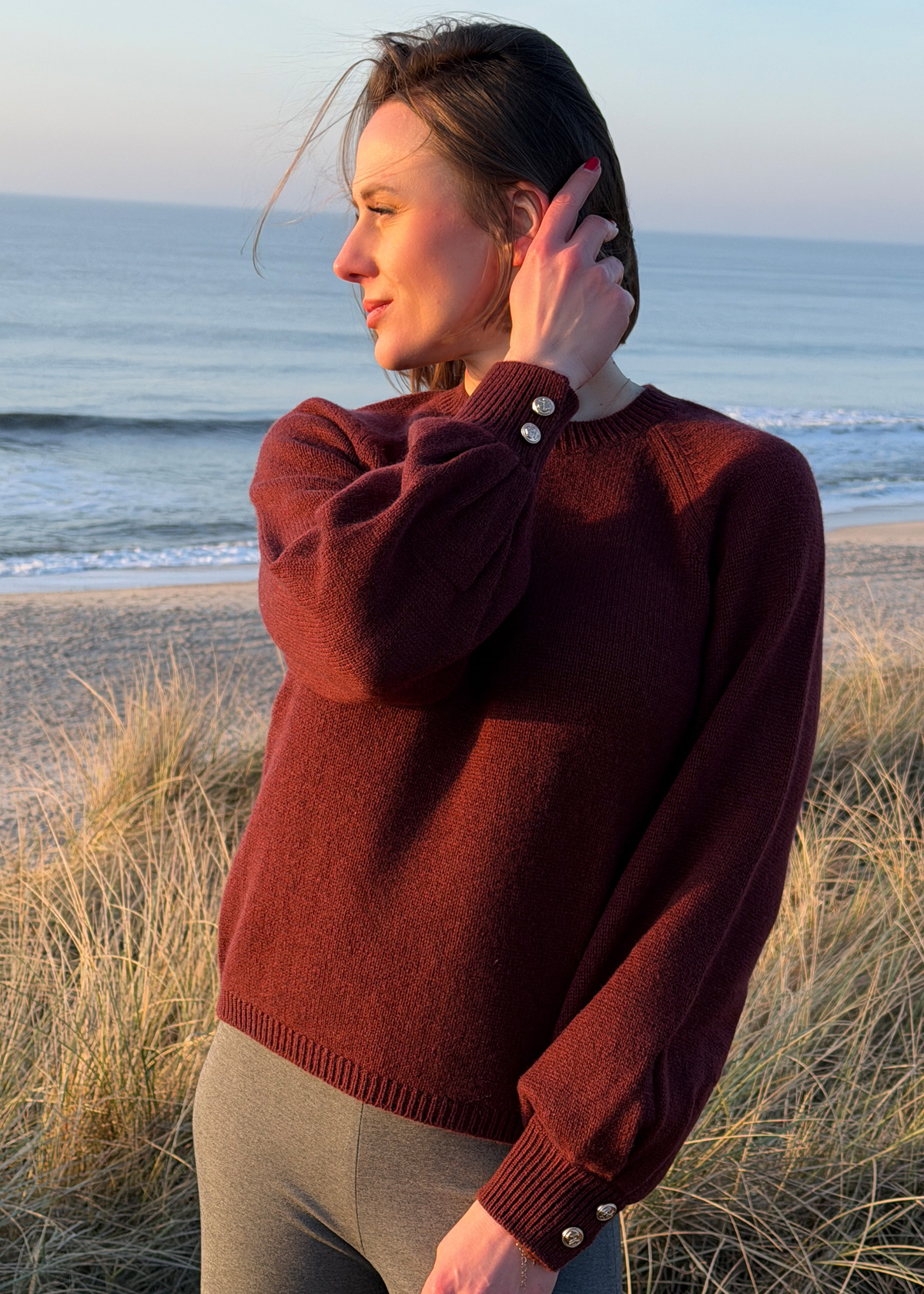 Kaschmir Puffärmelpulli , BORDEAUXROT, ONE SIZE Kaschmir Puffärmelpulli , BORDEAUXROT, ONE SIZE