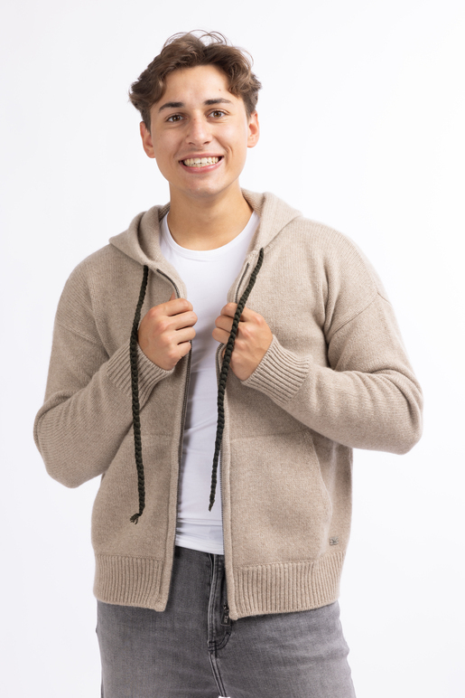 Kaschmir Ziphoody Modell Bastian, sandmelange, XL Kaschmir Ziphoody Modell Bastian, sandmelange, XL