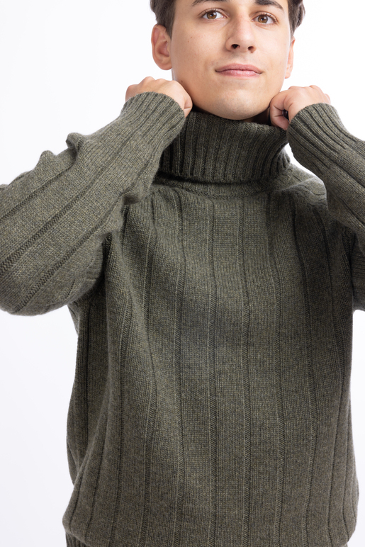 Kaschmir Rolli Modell Carlos, olive melange, XXL Kaschmir Rolli Modell Carlos, olive melange, XXL