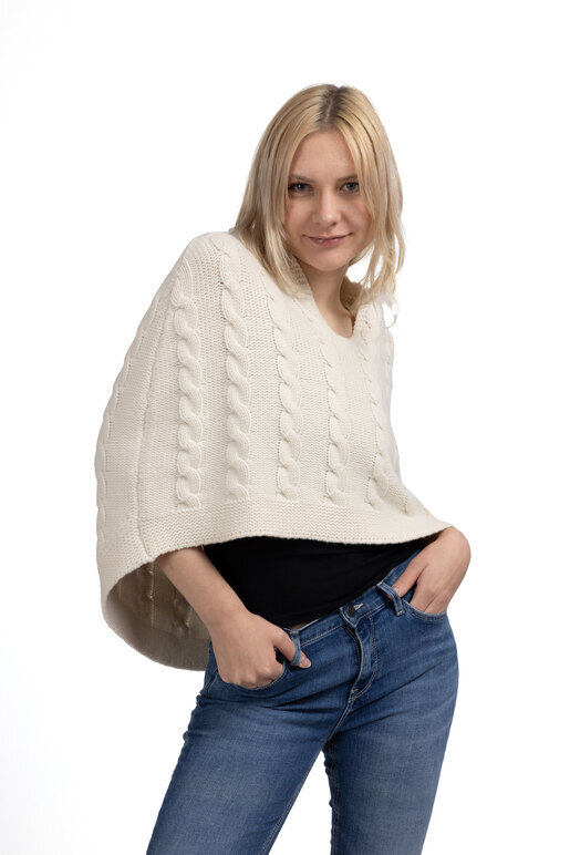 Kaschmirmix Poncho Zopf, offwhite, one size Kaschmirmix Poncho Zopf, offwhite, one size