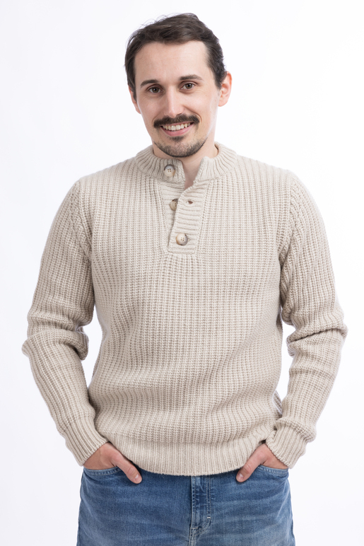 Kaschmir Pullover Modell Gunnar, sandmelange, M Kaschmir Pullover Modell Gunnar, sandmelange, M