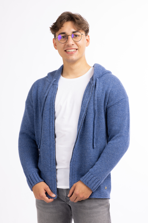 Kaschmir Ziphoody Modell Adrian, bluemelange, 3XL Kaschmir Ziphoody Modell Adrian, bluemelange, 3XL