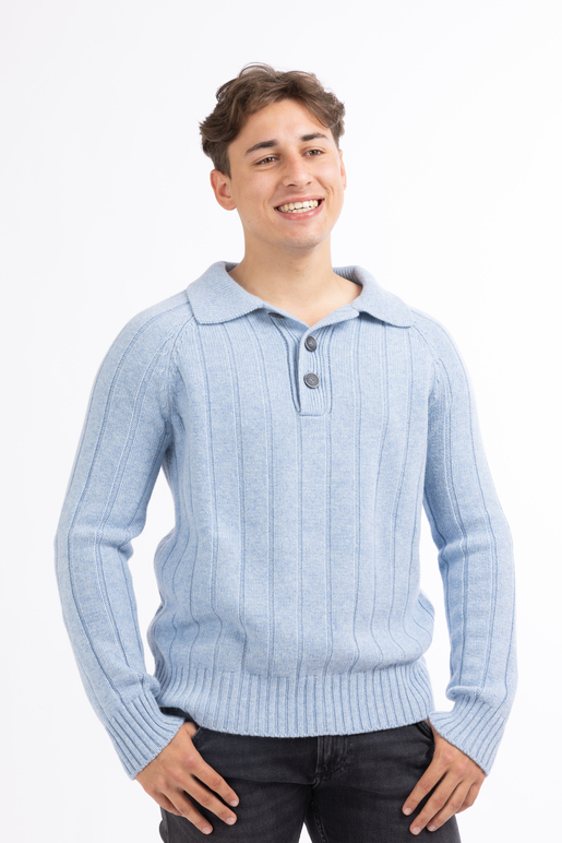 Kaschmir Polokragenpullover, light blue melange, XXL Kaschmir Polokragenpullover, light blue melange, XXL