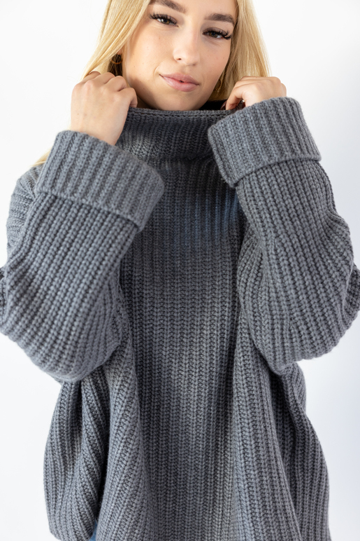 Kaschmir Rippenpullover Modell Flora, dark greymelange, M Kaschmir Rippenpullover Modell Flora, dark greymelange, M