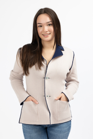 Kaschmir Blazer Modell Silvia, navy/light rose, L Kaschmir Blazer Modell Silvia, navy/light rose, L