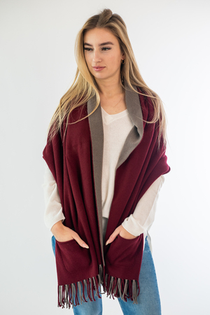 Kaschmir Stola mit Taschen, burgundy, one size Kaschmir Stola mit Taschen, burgundy, one size