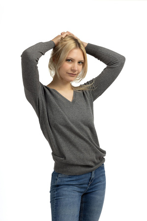 Kaschmir V-Hals Pullover, greymelange, S Kaschmir V-Hals Pullover, greymelange, S